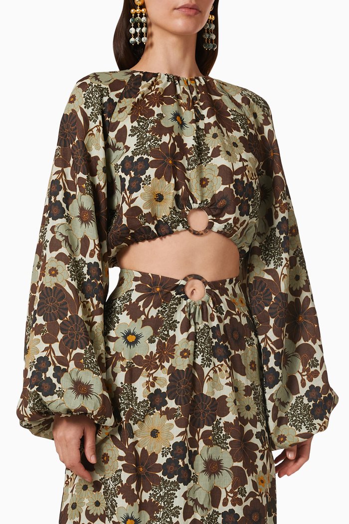 Constantine Gathered Top in Ramie, Multicolour