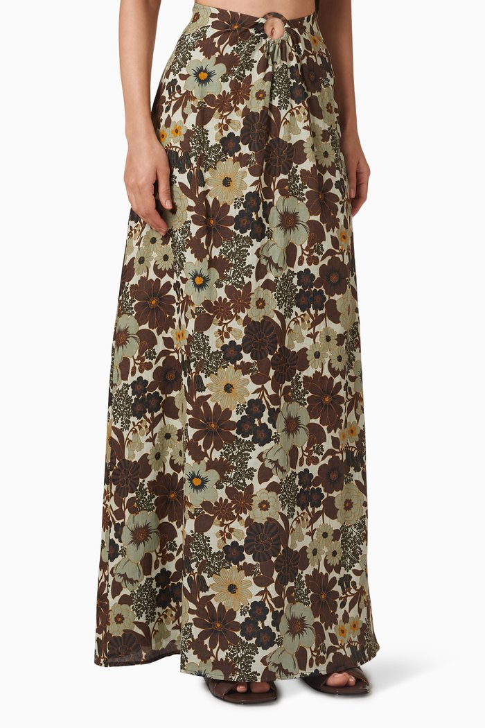 

Constantine Gathered Maxi Skirt in Ramie, Multicolour