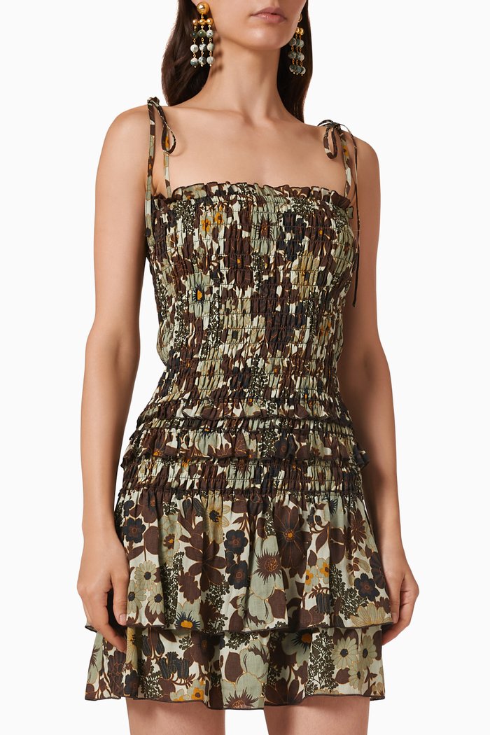

Constantine Tiered Mini Dress in Ramie, Multicolour