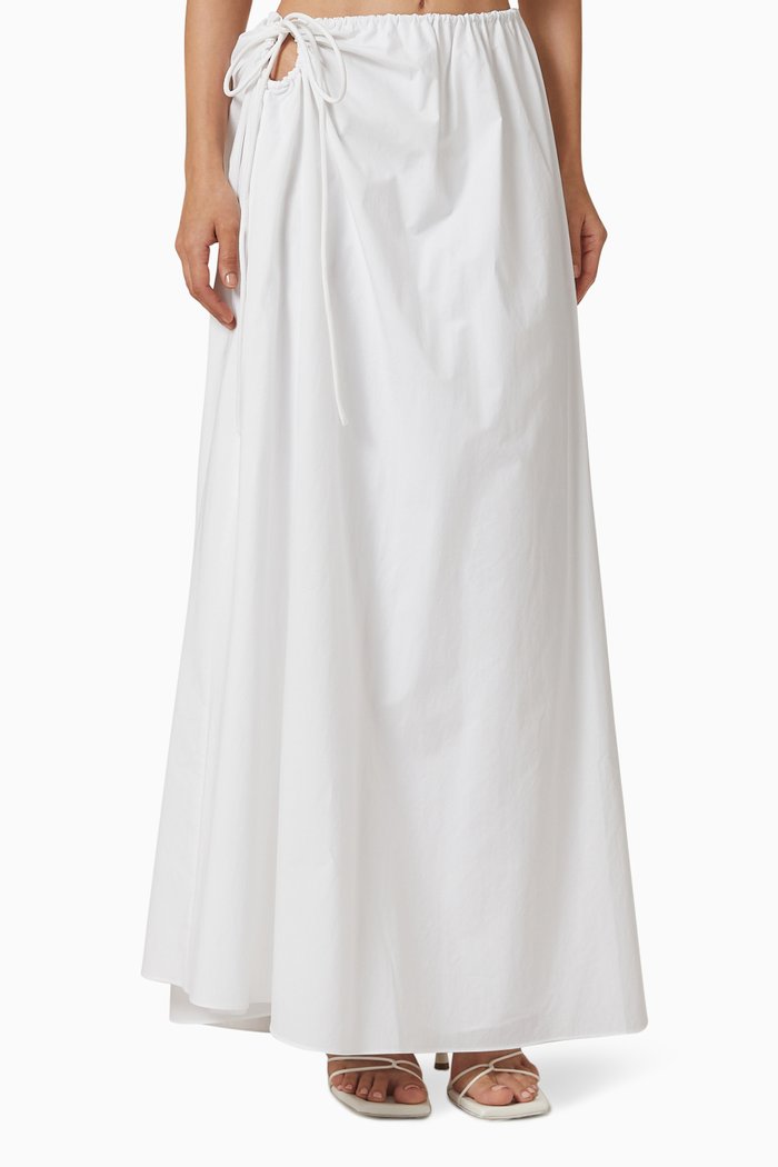 

Mason Tie Maxi Skirt in Cotton Poplin, White