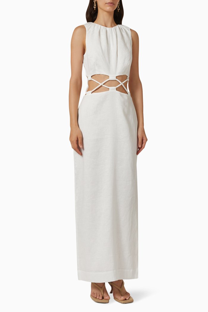 Mayra Deconstructed Maxi Dress in Linen, White