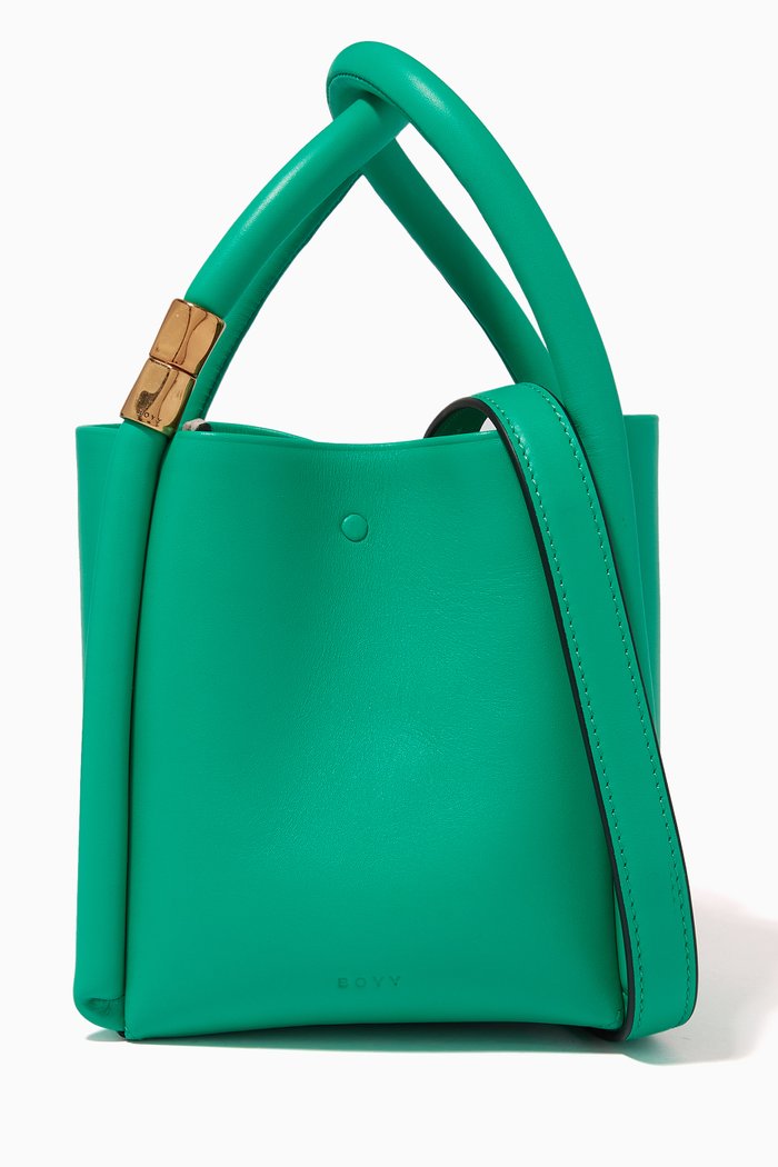 

Lotus 12 Mini Double Bag in Calfskin Leather, Green