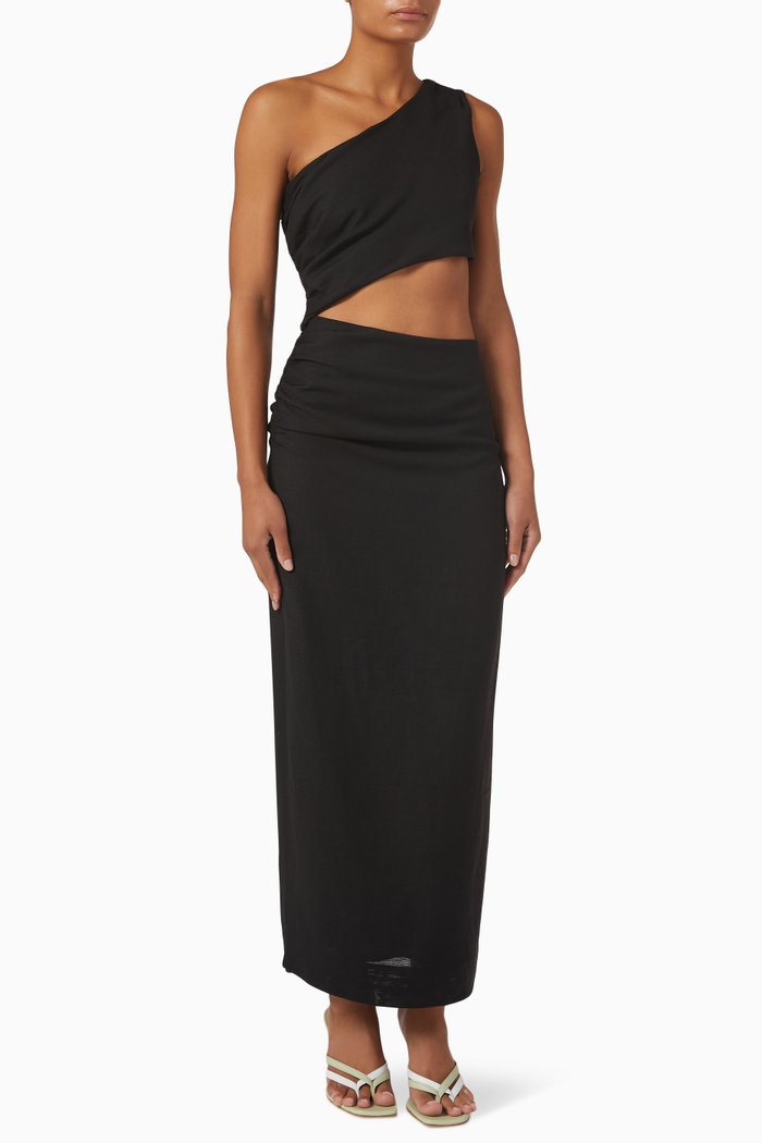 Clemence Dress in Viscose Linen Blend, Black