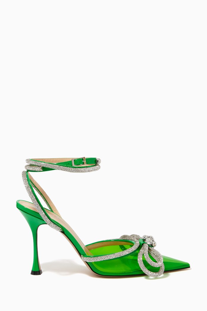 

Double Bow Embellished Pumps in PVC, Green