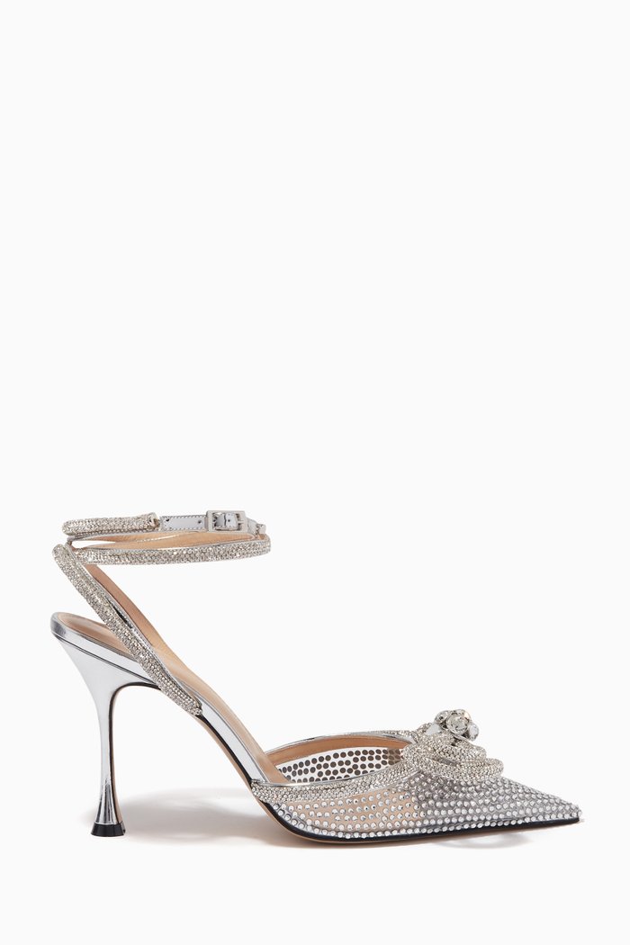 

Double Bow 100mm Pumps in Plexi & Metallic Leather, Silver