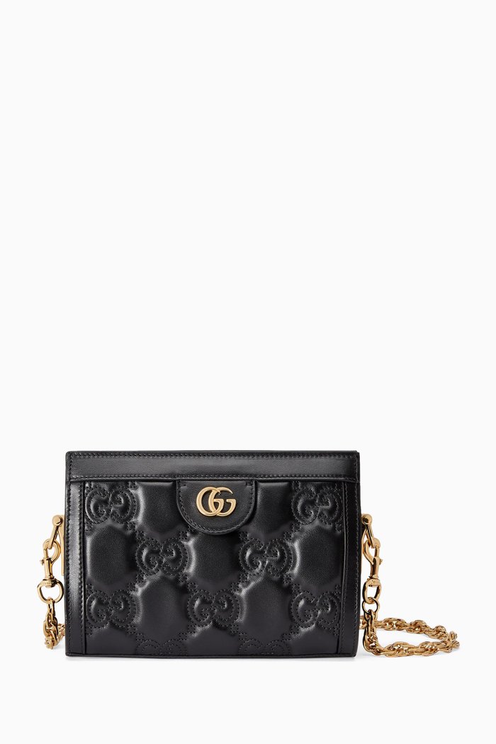 Mini GG-embossed Shoulder Bag in Matelassé Leather, Black