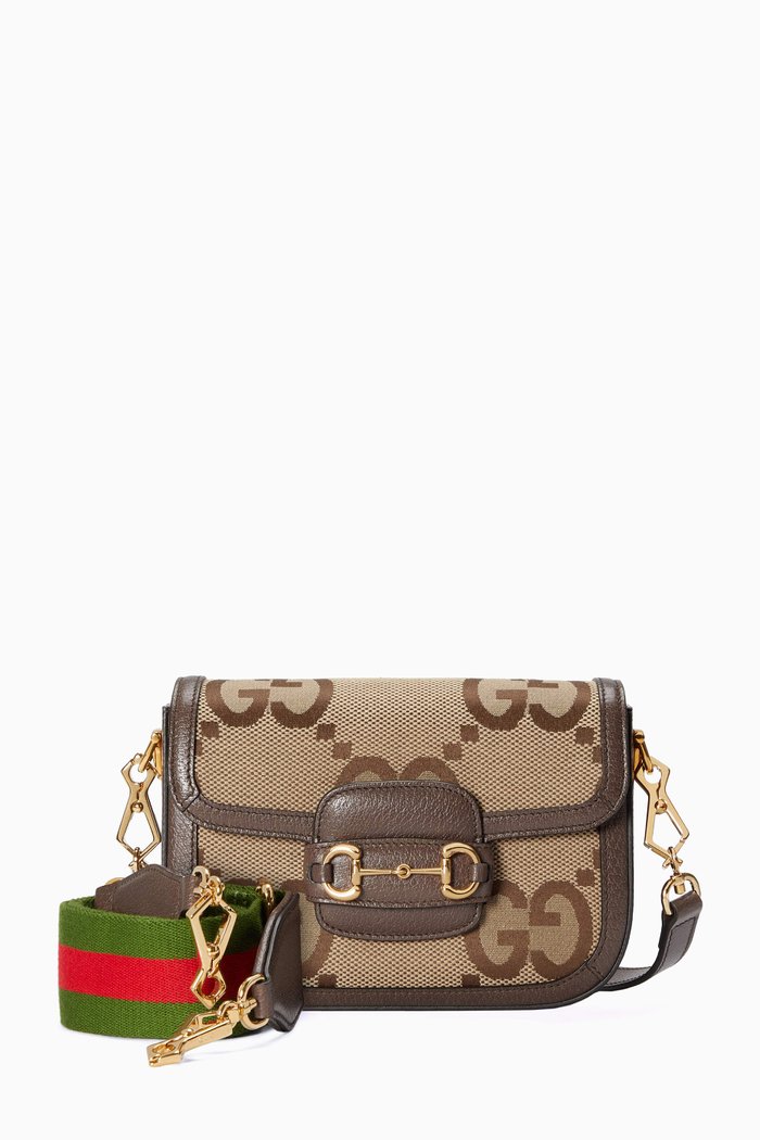 

Mini Gucci Horsebit 1955 Jumbo GG Bag in Canvas, Brown