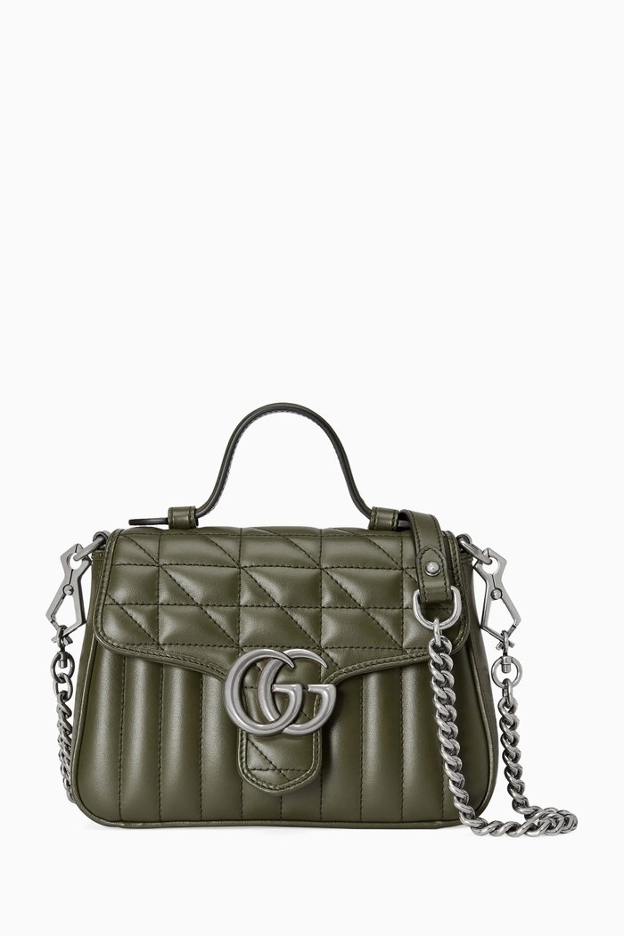 

Mini GG Marmont Top-handle Bag in Matelassé Leather, Green