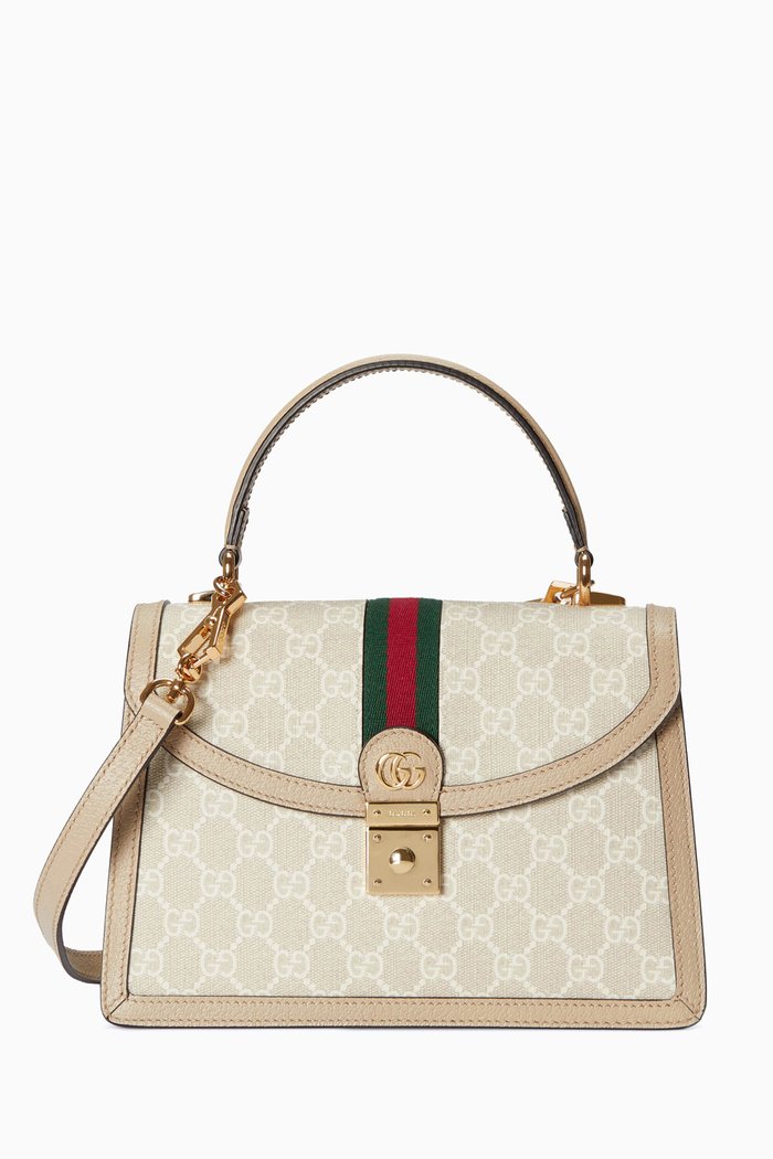 

Ophidia Medium Bag in Supreme Canvas & Calf Leather, Neutral