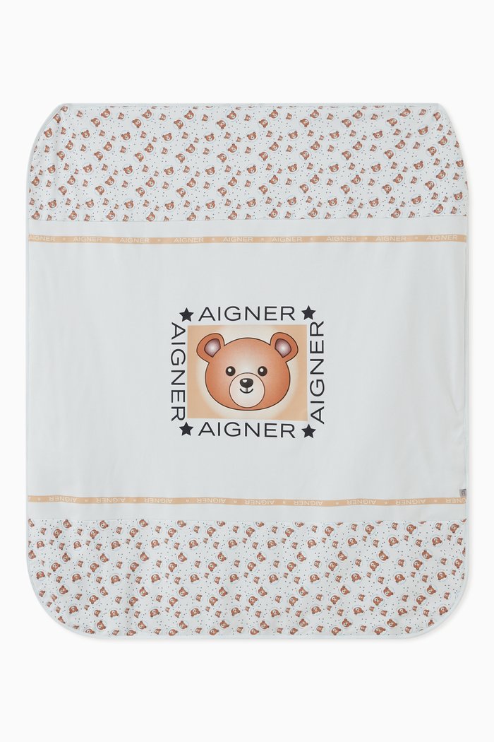 

Teddy Logo Baby Blanket in Cotton, Blue