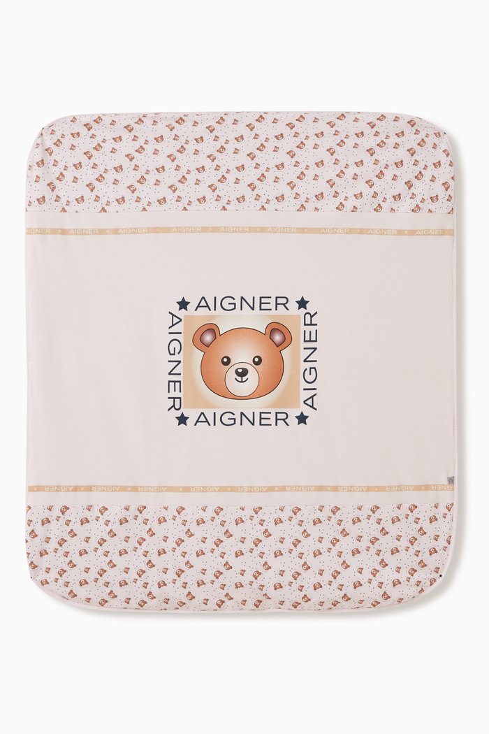 

Teddy Logo Baby Blanket in Cotton, Pink