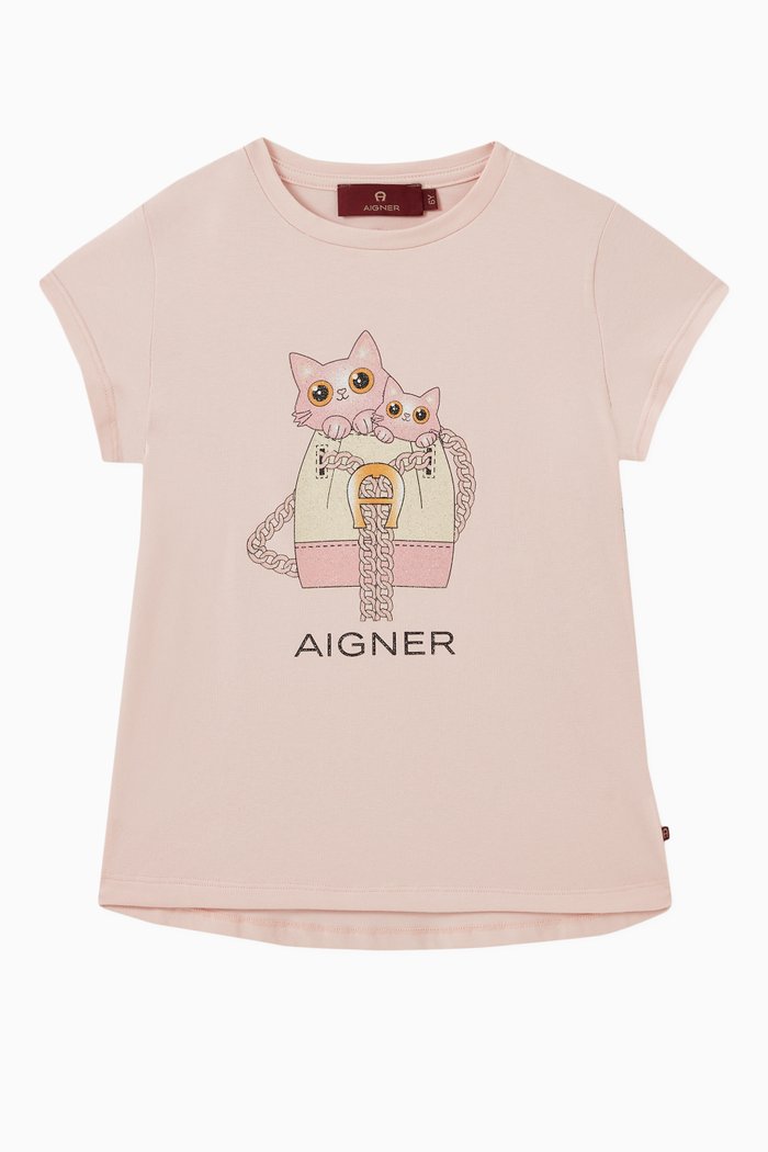 

Logo Cat Print T-shirt in Cotton Jersey, Pink