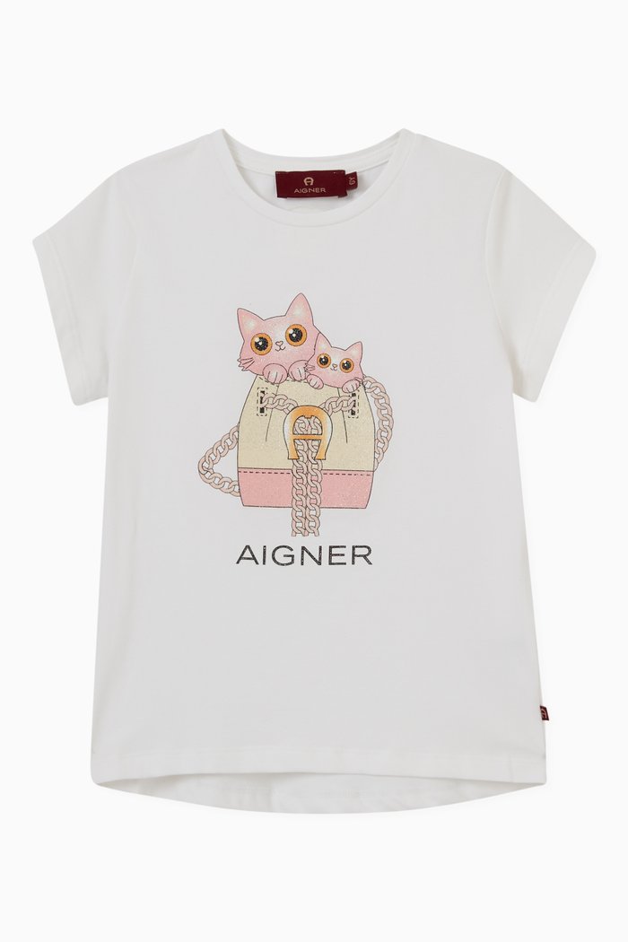 

Logo Cat Print T-shirt in Cotton Jersey, White