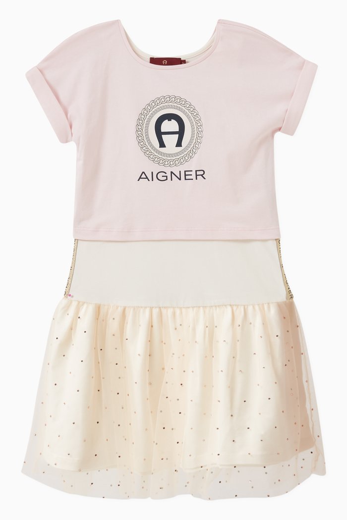 

Logo 2-in-1 Dress in Cotton & Tulle, Pink