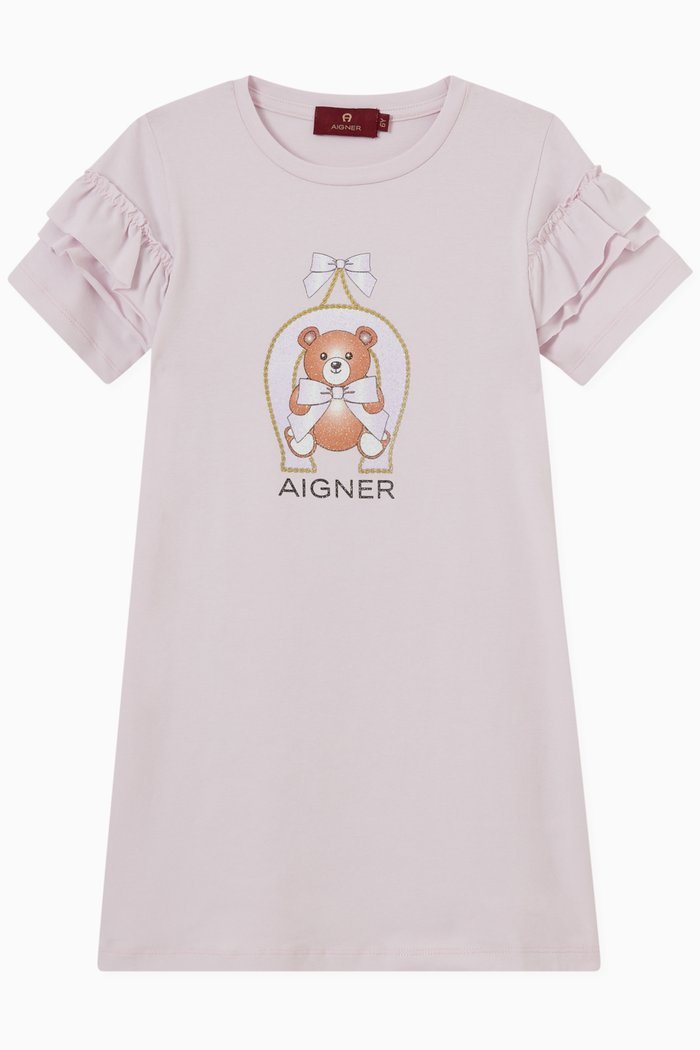 

Logo Teddy Bear Dress in Cotton, Purple