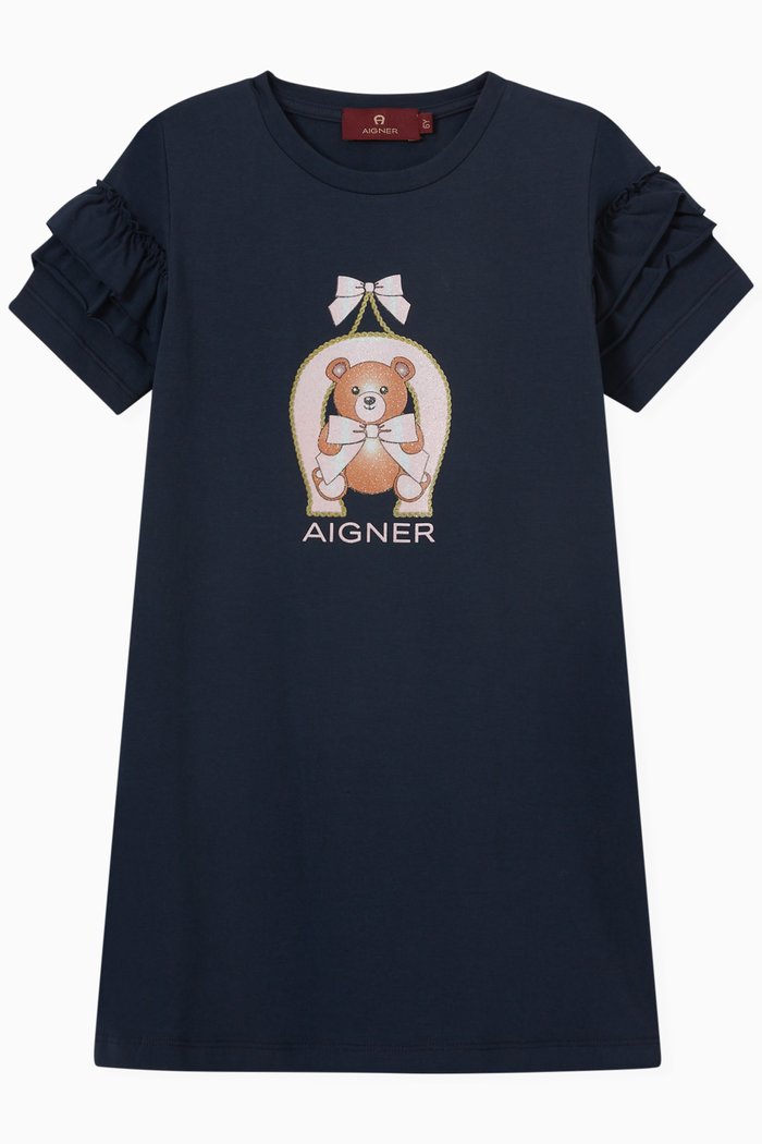 

Logo Teddy Bear Dress in Cotton, Blue