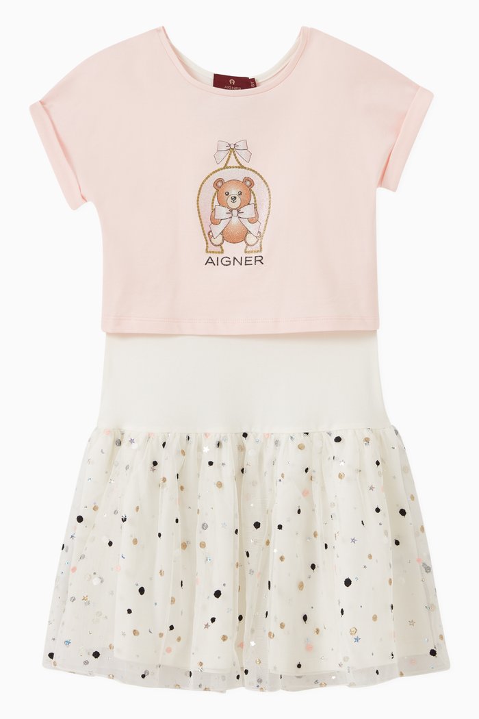 

2-in-1 Logo Teddy T-shirt & Dress Set, Pink