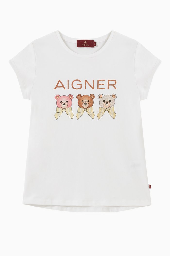 

Triple Teddy & Logo Print T-shirt in Cotton Jersey, White