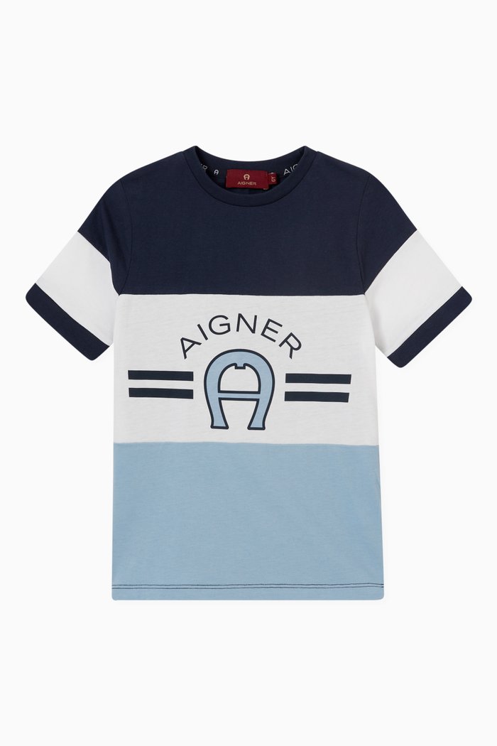 

Colour-Block Logo T-shirt in Cotton, Blue