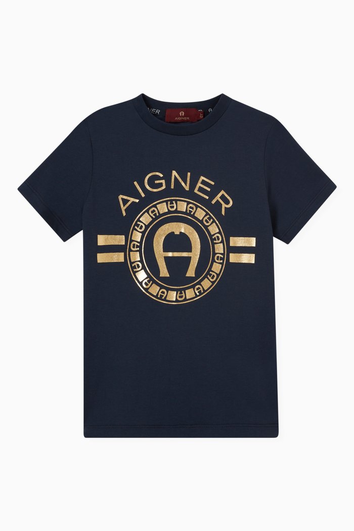

Metallic Logo Print T-shirt in Cotton Jersey, Blue