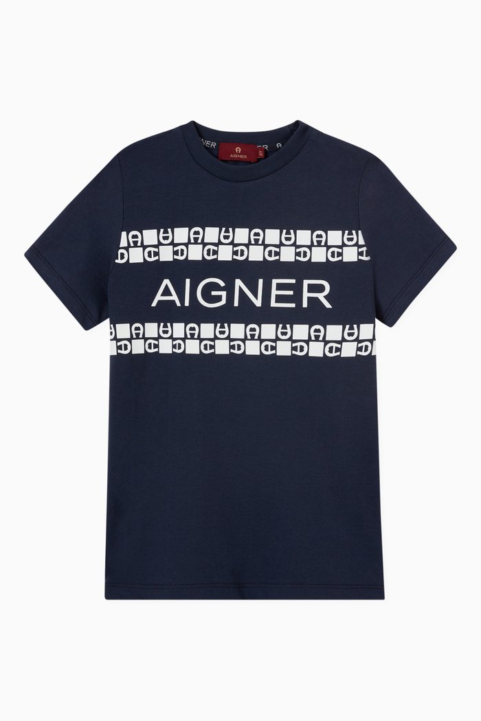 Logo Patch Print T-shirt in Cotton Jersey, Blue