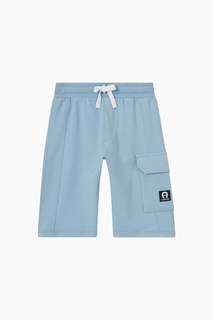

Logo Patch Pocket Bermuda Shorts in Cotton Jersey, Blue