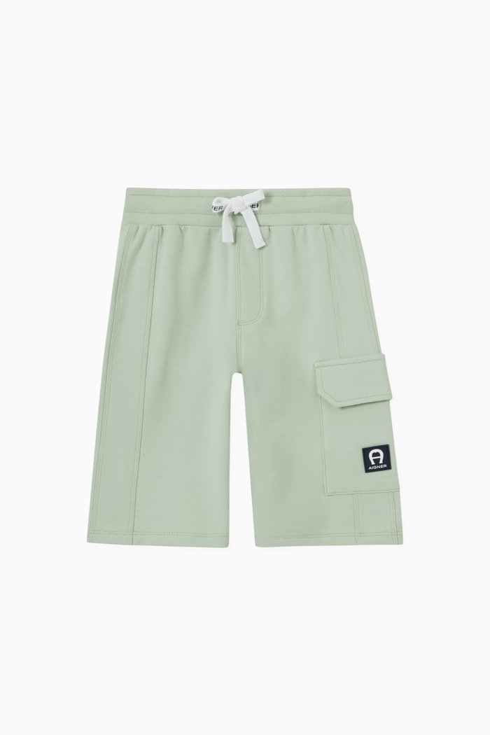

Logo Patch Pocket Bermuda Shorts in Cotton Jersey, Green