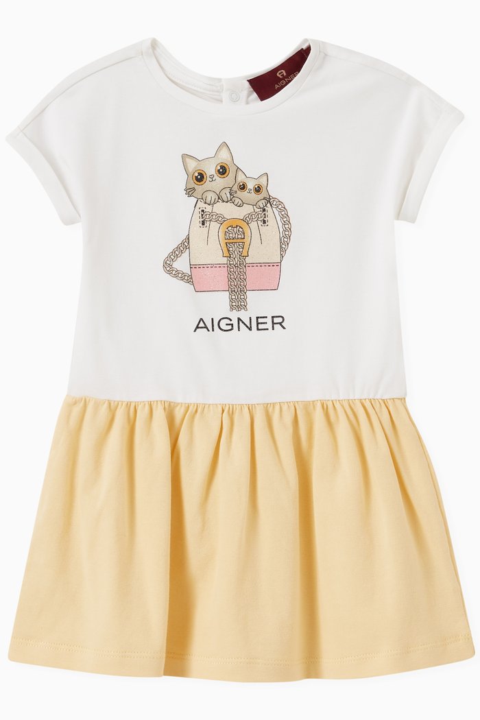 

Cat Print Logo Dress, Yellow