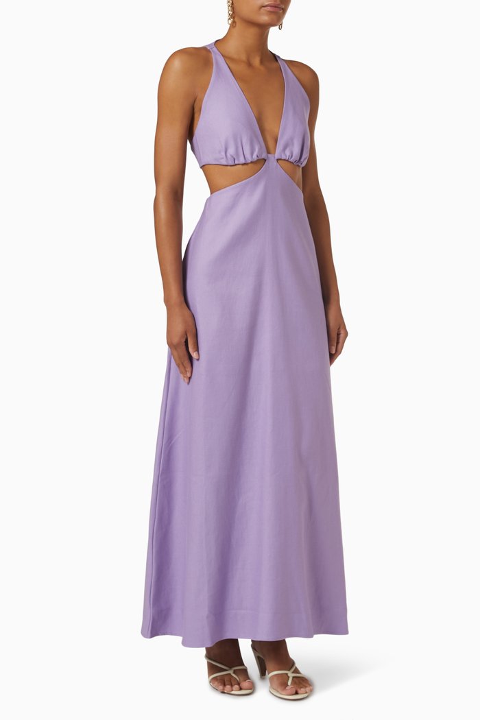 

Flamenco Maxi Dress in Organic Linen Blend, Purple