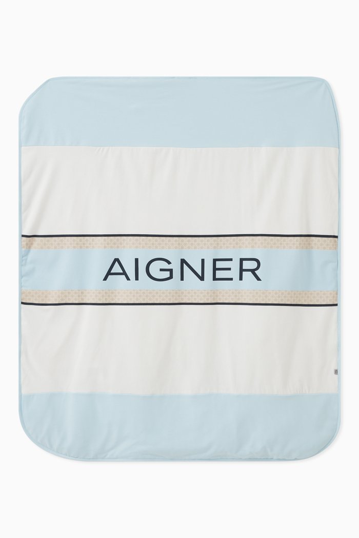 

Logo Stripe Baby Blanket in Cotton, Blue