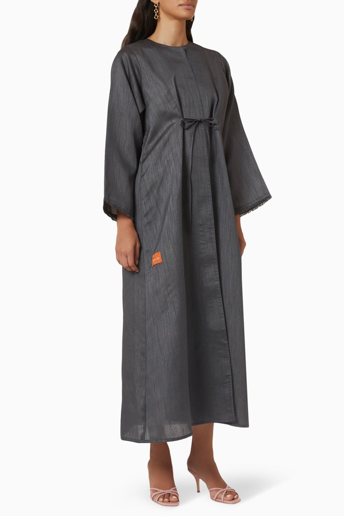 

Ribbon Tie Abaya in Silk, Grey