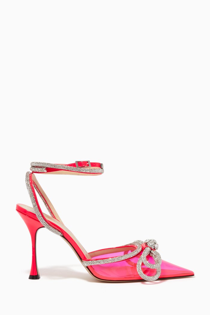 Double Bow Embellished Pumps in PVC, Pink