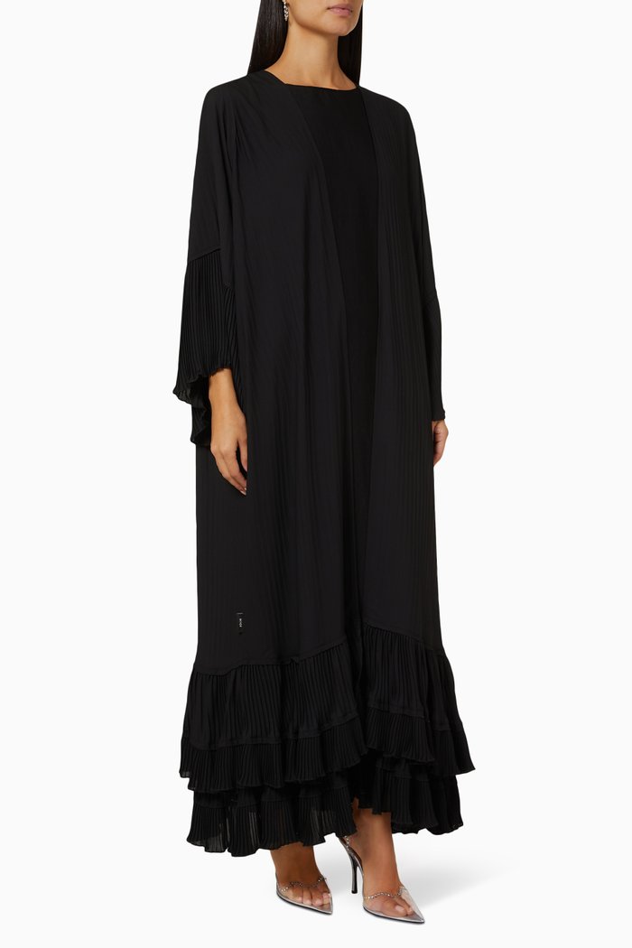 

Pleated Ruffle Abaya Set, Black