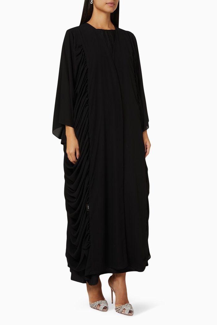 

Side Draped Abaya Set, Black