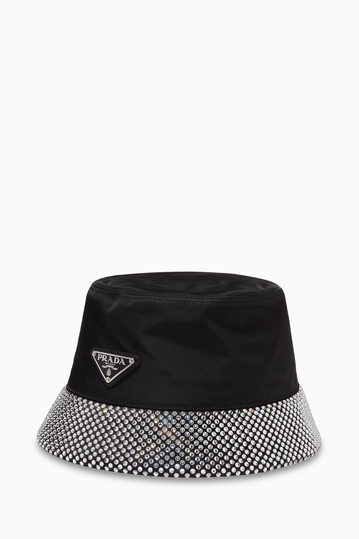 

Triangle Logo Crystal Bucket Hat in Re-nylon, Silver