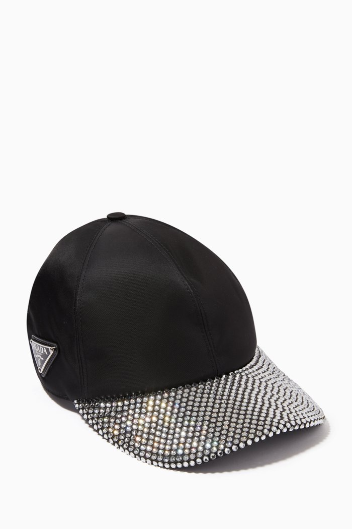 Baseball Cap in Re-nylon & Crystal Satin, Silver