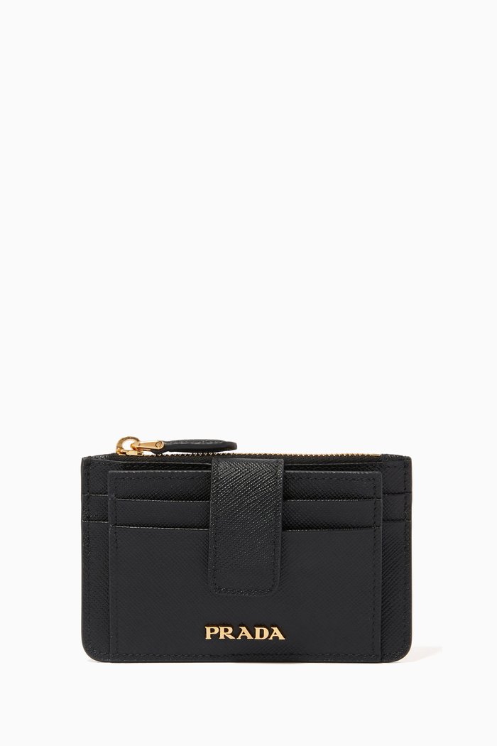 

Logo Zip Card Holder in Saffiano Leather, Black