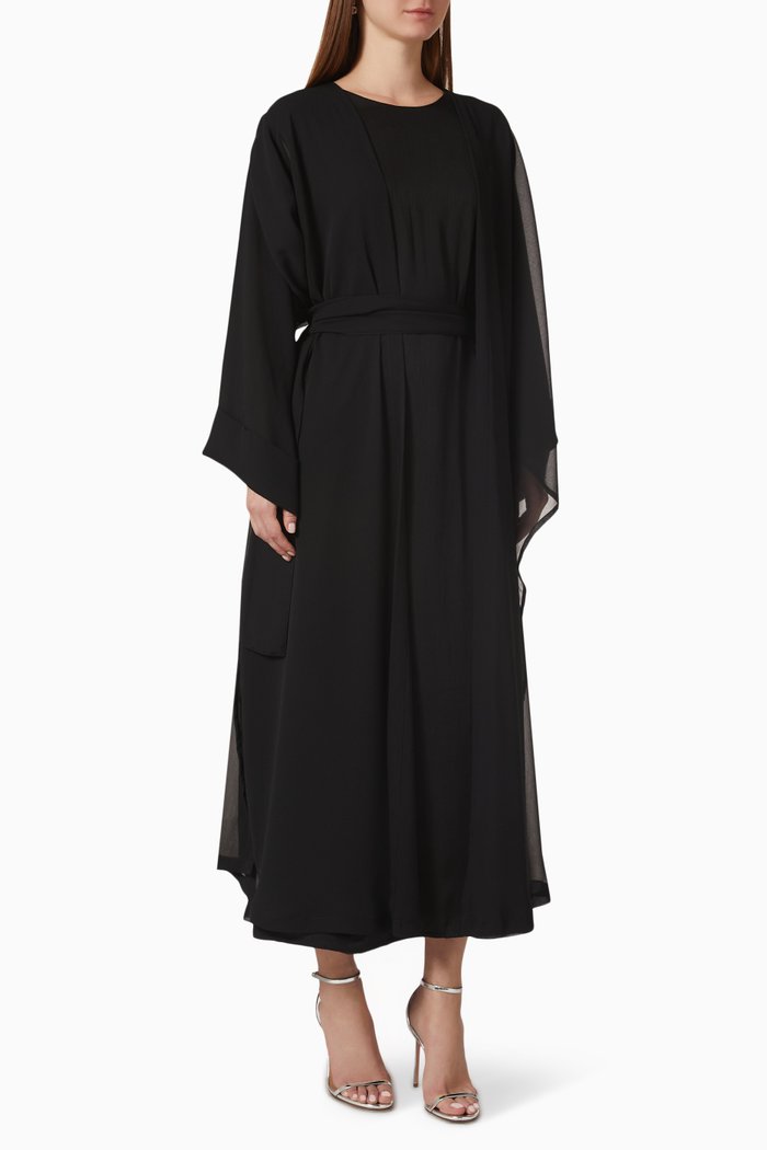 Abaya Set in Soft Chiffon, Black
