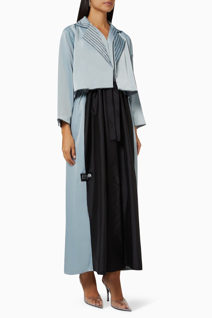 

Two Tone Coat Abaya in Crepe, Black