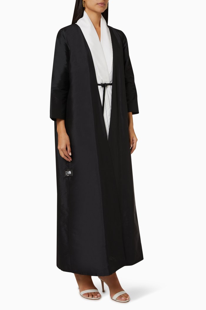 

Belted Coat Style Abaya in Silk, Black