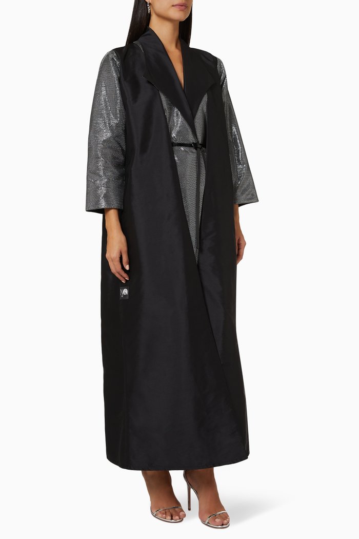 

Belted Coat Style Abaya in Silk, Black