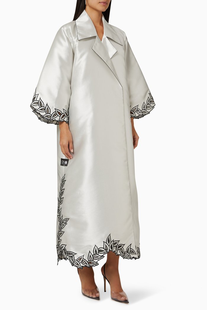 

Laser Cut Abaya in Silk, Silver