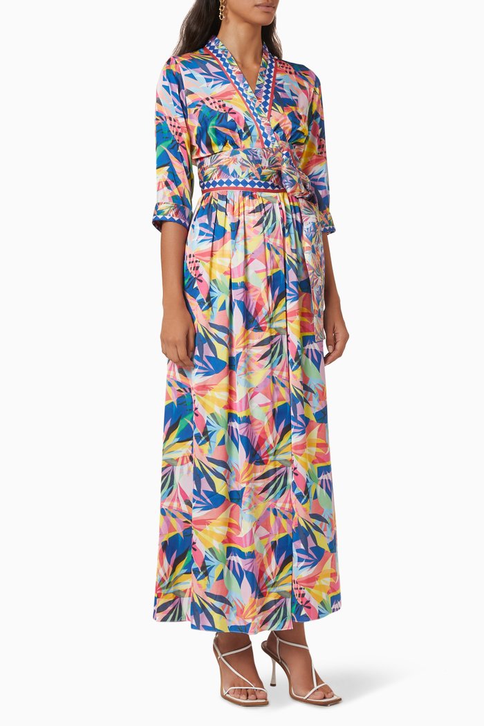 

Mosaic Floral Print Wrap Maxi Dress in Silk, Multicolour