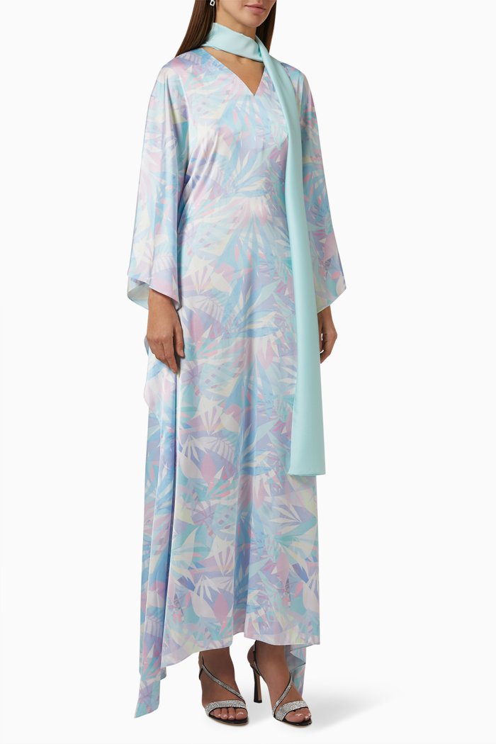 

Printed Bharini Cut Kaftan in Silk, Blue