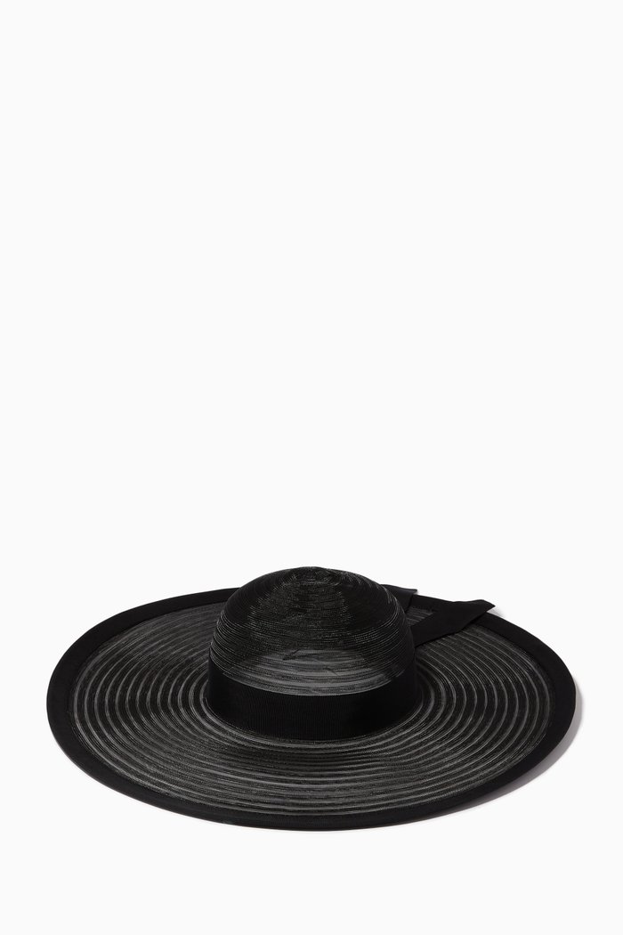 

Bunny Sun Hat in Woven Straw, Black