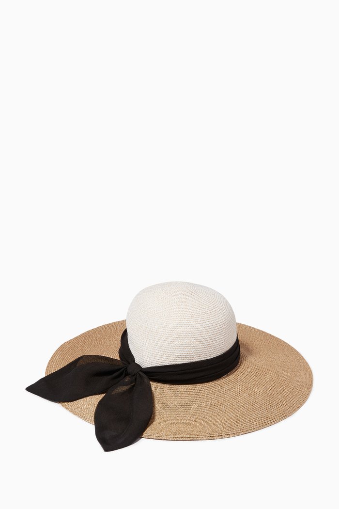 

Honey Sun Hat in Straw and Silk Chiffon, Neutral