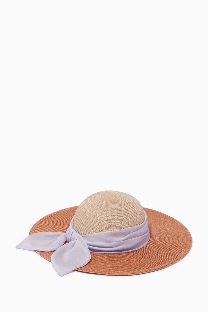 Honey Sun Hat in Woven Straw & Silk, Purple