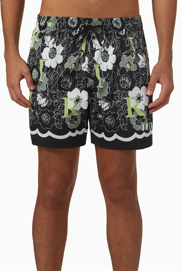 

Flower Swim Shorts in Nylon, Black