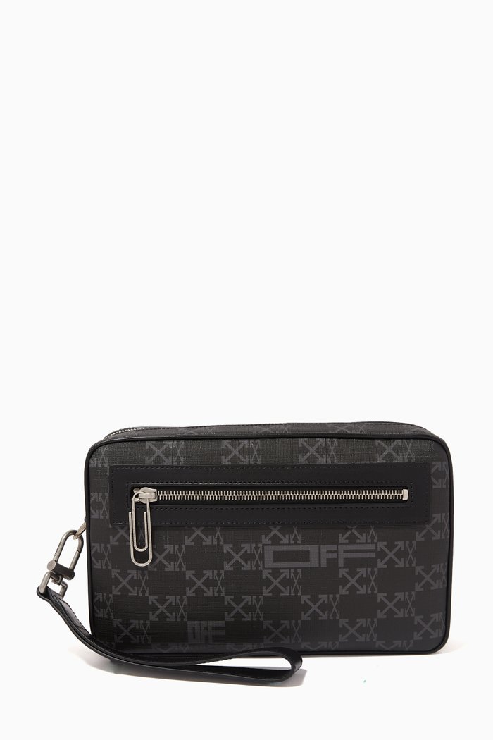 

Monogram-print Clutch Bag in Coated-canvas & Leather, Black