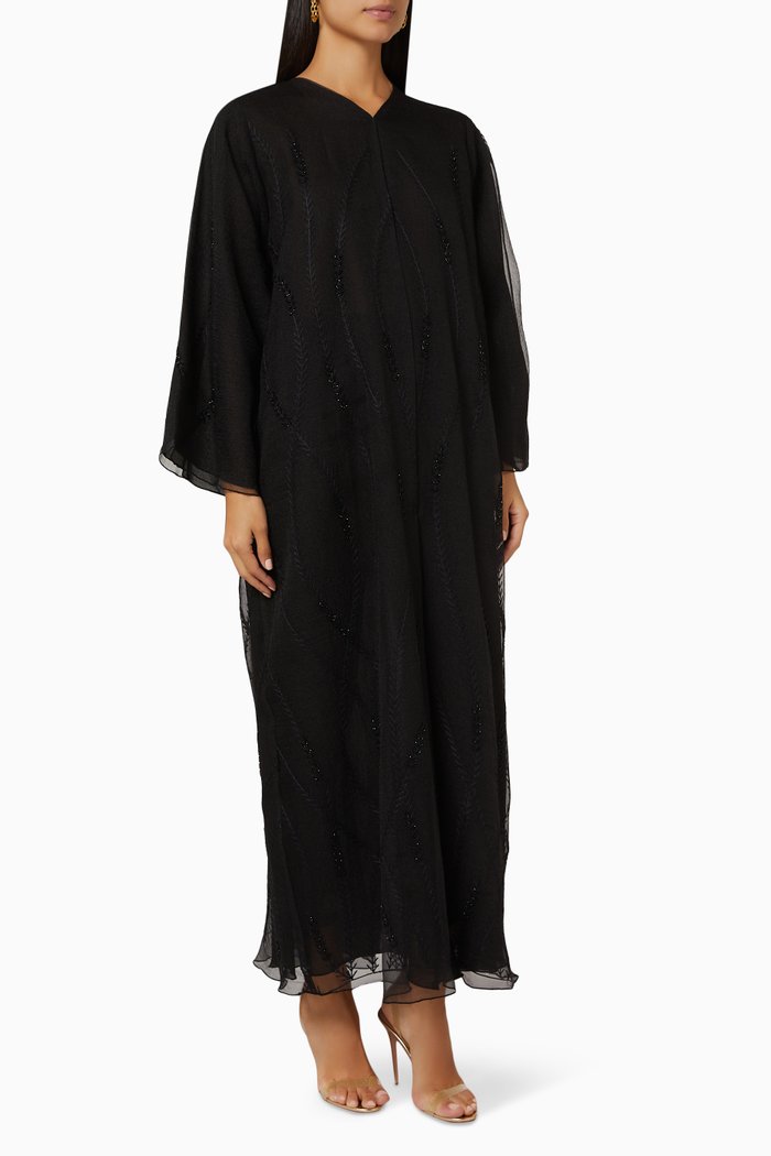 

Bead Embellished Abaya in Tulle, Black